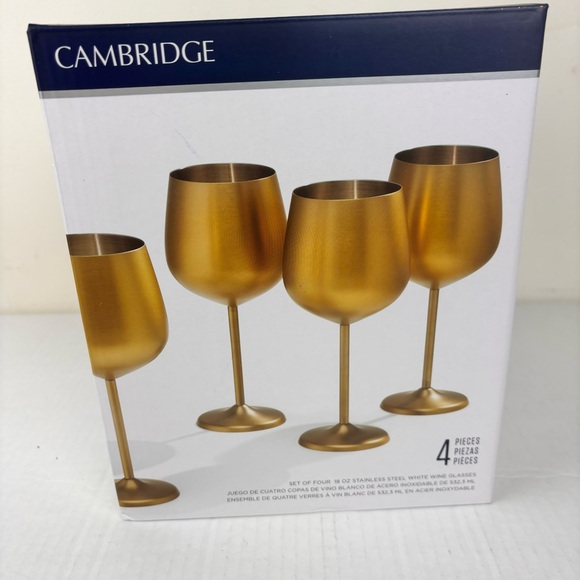CAMBRIDGE set of 4 stainless steel white wine glasses in gold tone/NIB - Picture 10 of 11